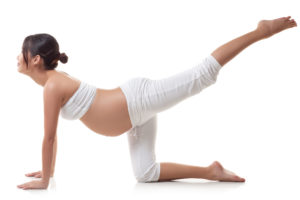 Young healthy pregnant woman practicing yoga.